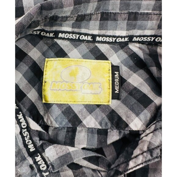Mossy Oak Mens Black & Gray Plaid Short Sleeve Button-Up Shirt Size M - Picture 3 of 9